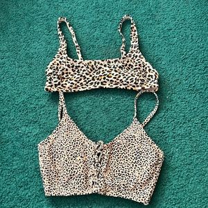 Two cheetah print bikini tops